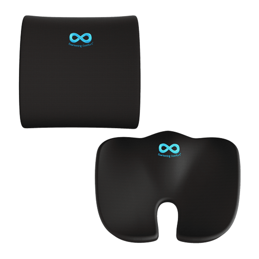 Everlasting Comfort Memory Foam Seat Cushion and Back Cushion, Gel Infused & Ventilated Black Gel Infused Seat & Back Set