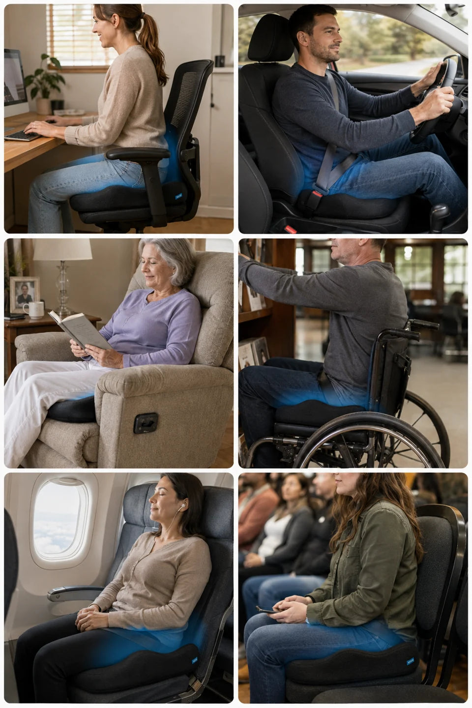 Using the cushion at home, work, and on the move