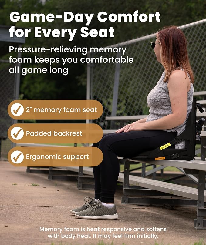 Everlasting Comfort Everlasting Comfort Stadium Seats with Back Support - Adjustable Memory Foam Bleacher Chairs with Back and Cushion, Portable, Easy Folding Stadium Seat Cushion with Storage Pocket (Reinforced)