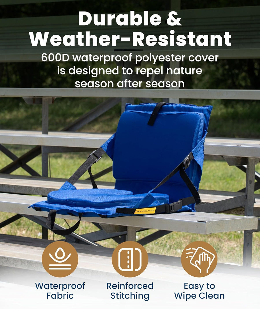 Everlasting Comfort Everlasting Comfort Stadium Seats with Back Support - Adjustable Memory Foam Bleacher Chairs with Back and Cushion, Portable, Easy Folding Stadium Seat Cushion with Storage Pocket (Reinforced) - Blue