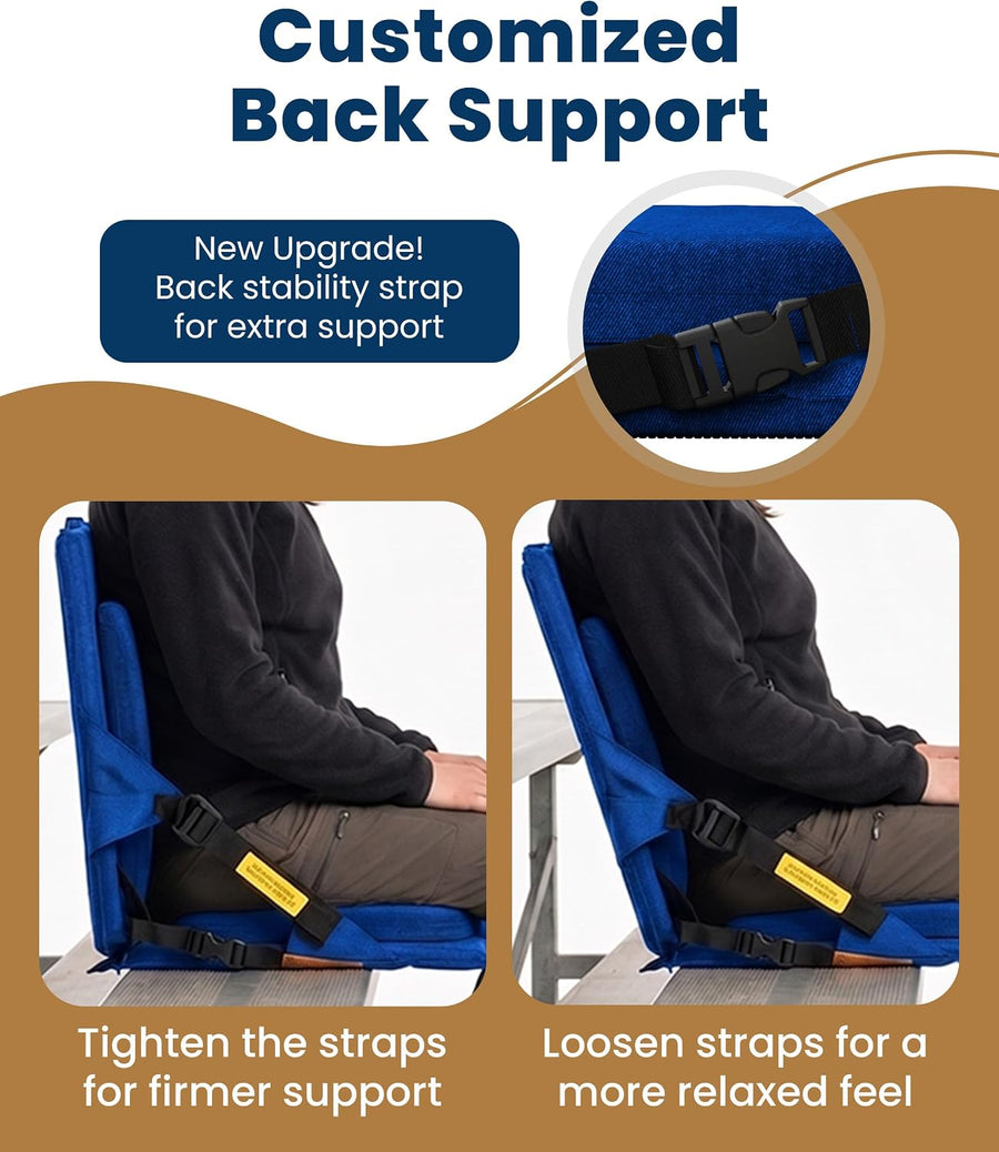 Everlasting Comfort Everlasting Comfort Stadium Seats with Back Support - Adjustable Memory Foam Bleacher Chairs with Back and Cushion, Portable, Easy Folding Stadium Seat Cushion with Storage Pocket (Reinforced) - Blue