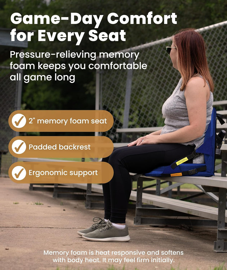 Everlasting Comfort Everlasting Comfort Stadium Seats with Back Support - Adjustable Memory Foam Bleacher Chairs with Back and Cushion, Portable, Easy Folding Stadium Seat Cushion with Storage Pocket (Reinforced) - Blue