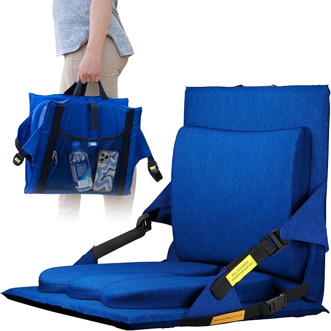 Everlasting Comfort Everlasting Comfort Stadium Seats with Back Support - Adjustable Memory Foam Bleacher Chairs with Back and Cushion, Portable, Easy Folding Stadium Seat Cushion with Storage Pocket (Reinforced) - Blue