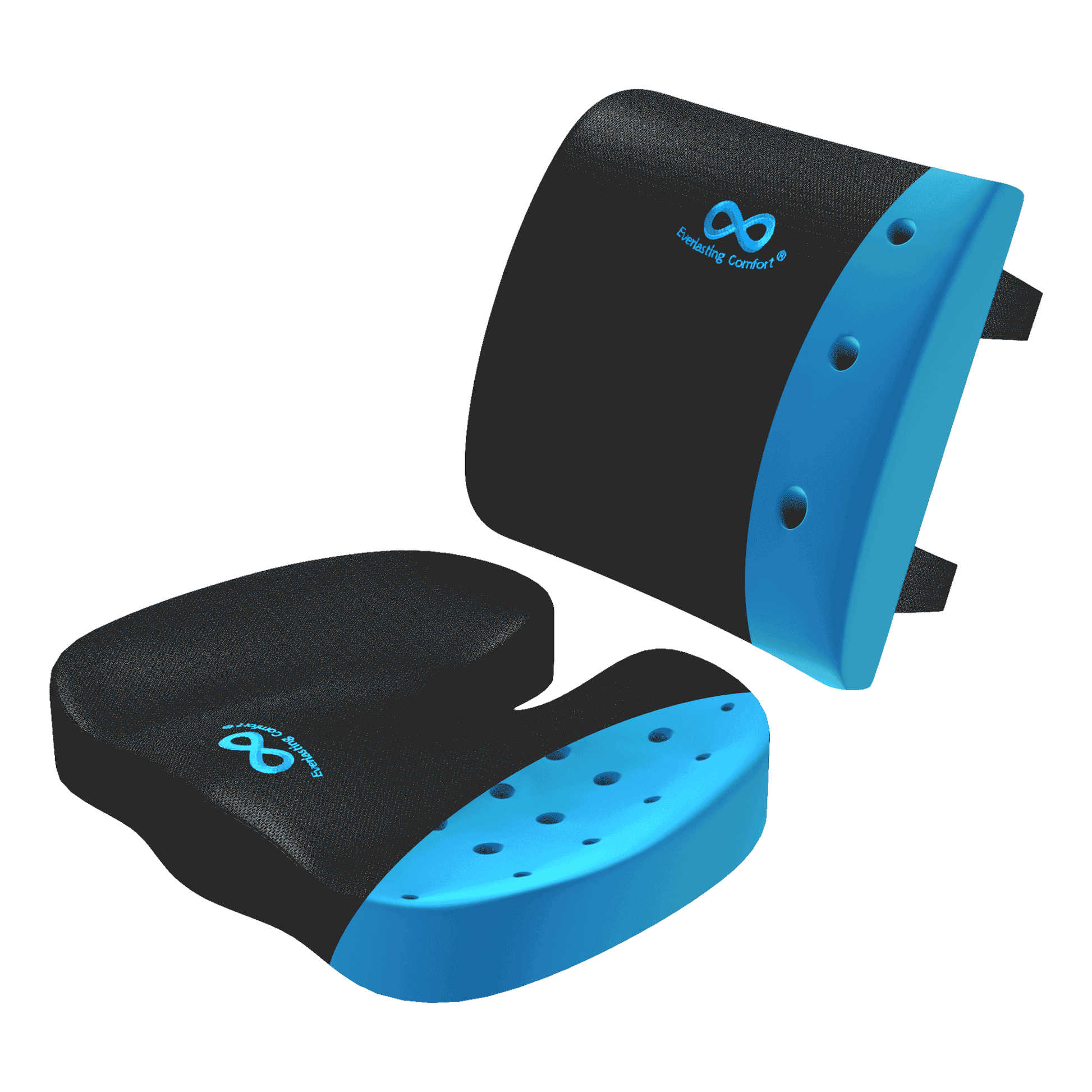 Everlasting Comfort Memory Foam Seat Cushion and Back Cushion, Gel Infused & Ventilated Black Gel Infused Seat & Back Set