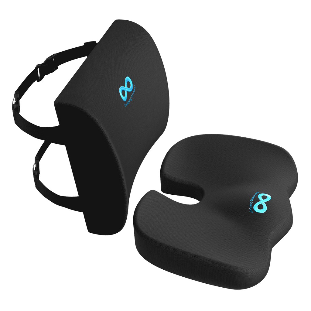 Everlasting Comfort Memory Foam Seat Cushion and Back Cushion, Gel Infused & Ventilated Black Gel Infused Seat & Back Set