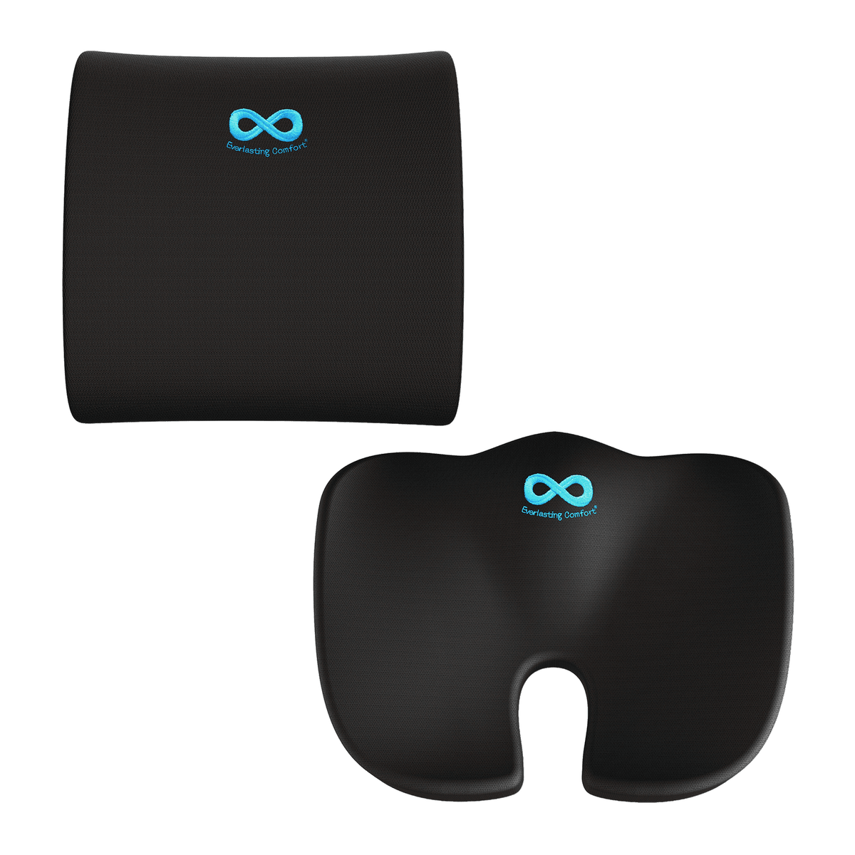 Everlasting Comfort Memory Foam Seat Cushion and Back Cushion, Gel Infused & Ventilated Black Gel Infused Seat & Back Set