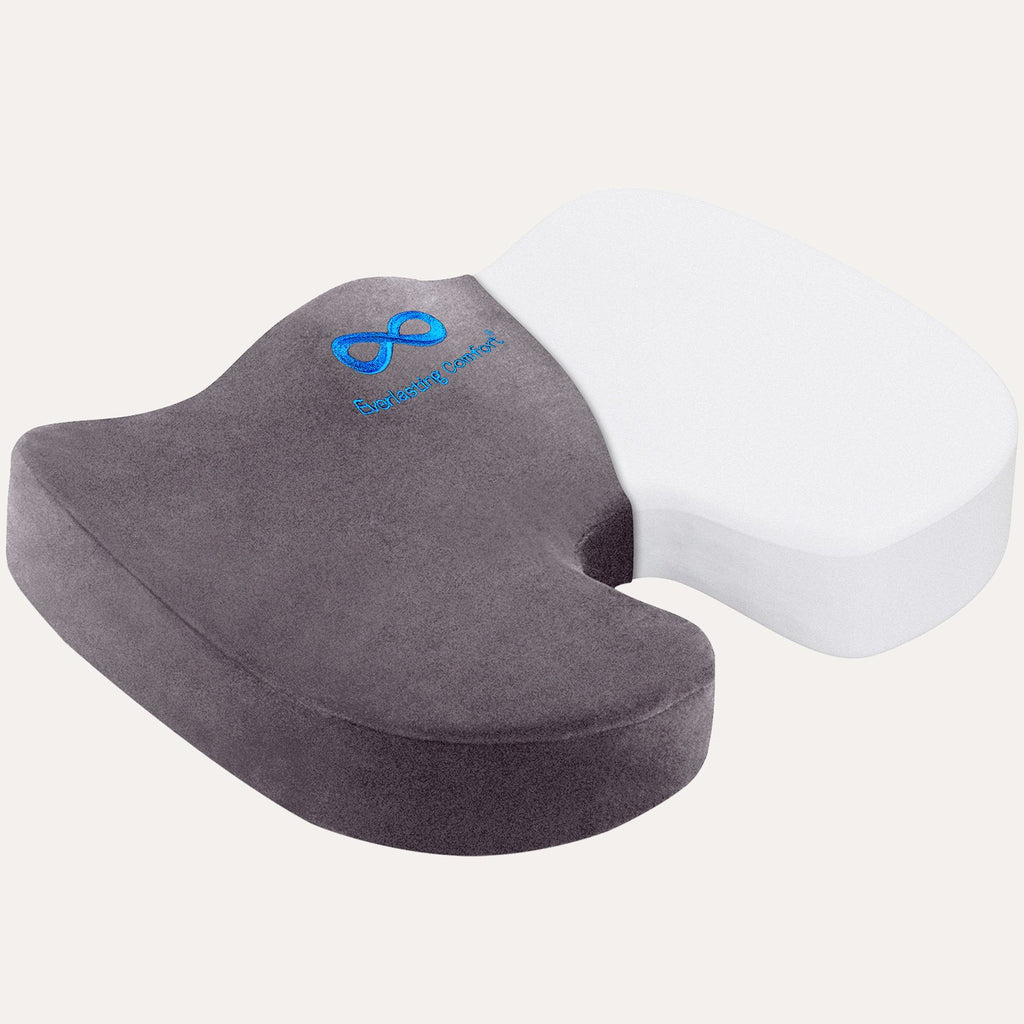 Gray: Everlasting Comfort Memory Foam Coccyx Seat Cushion for Office Chair