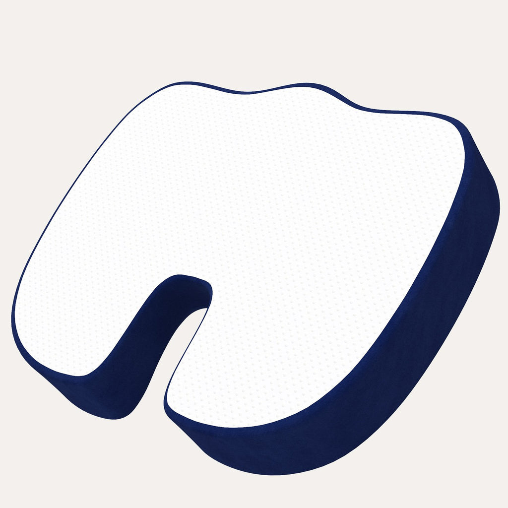 Navy blue: Everlasting Comfort Memory Foam Coccyx Seat Cushion for Office Chair