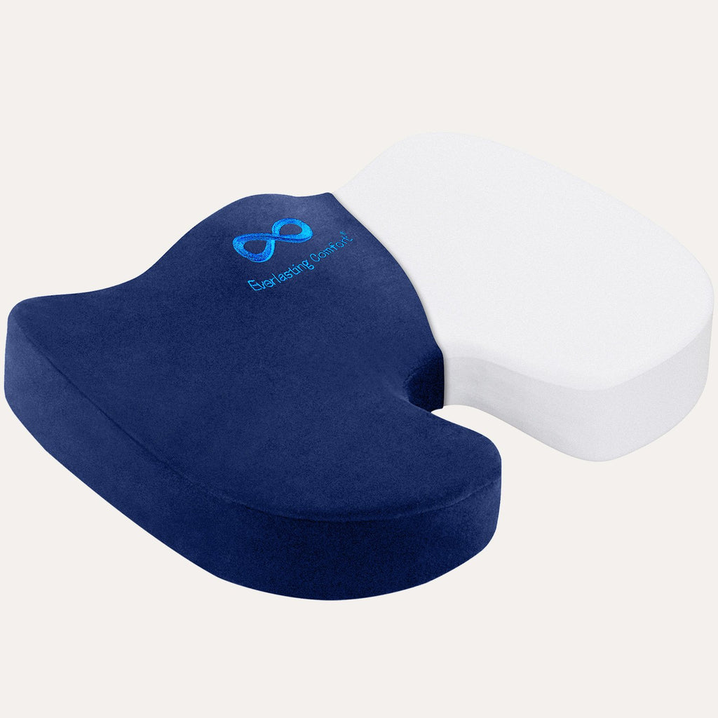 Navy blue: Everlasting Comfort Memory Foam Coccyx Seat Cushion for Office Chair