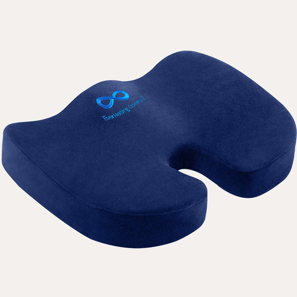Navy blue: Everlasting Comfort Memory Foam Coccyx Seat Cushion for Office Chair